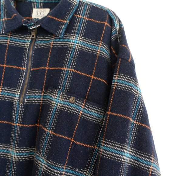 Vintage '90S Field Gear Navy Teal Checker Pattern 40% Wool Quarter Zip Sweater - Picture 9 of 13